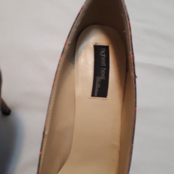 Highest Heel Collection Sparkly Red with Black Leopard Print Pumps size US 14 - Picture 2 of 6